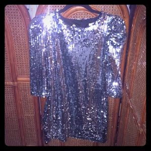 Silver sequence mini dress.